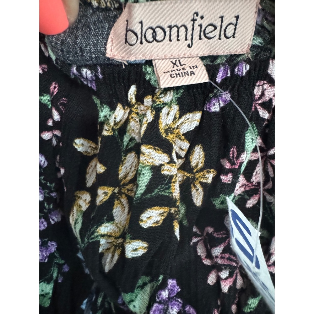 Bloomfield Floral Smocked Waist Tiered Mini Dress Black Multi Sleeveless XL - Picture 5 of 8